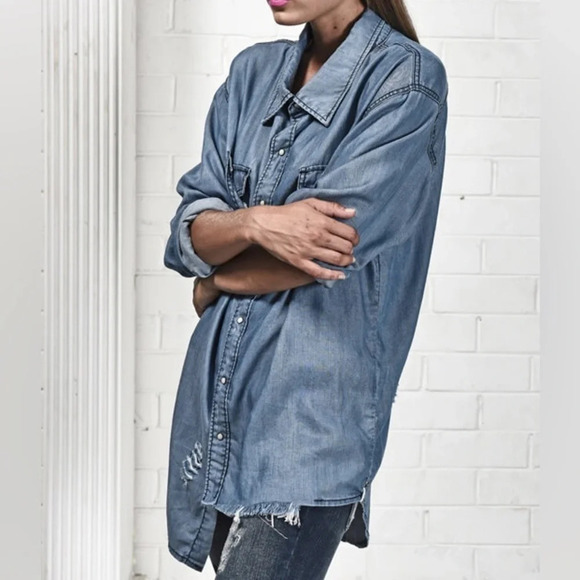 One Teaspoon Button Down Shirt Denim Jean Chambray Dallas Tencel Size XXS - Picture 1 of 16